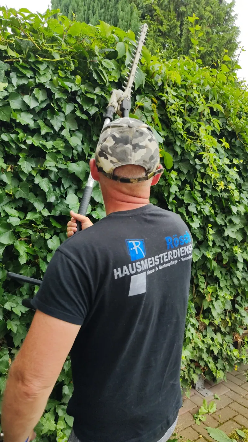 Thomas Rösch beim Heckenschnitt mit der Teleskopschere
