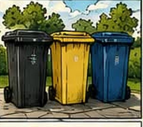 Schwarze, gelbe und blaue Mülltonne